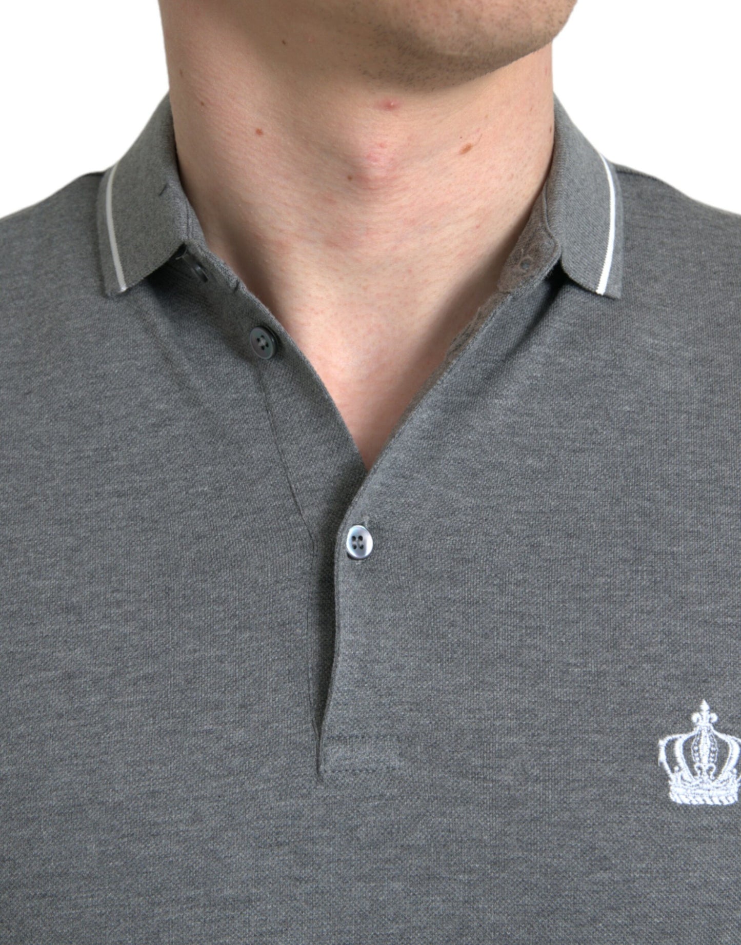 Dolce & Gabbana Gray Collared Short Sleeve Crown T-shirt