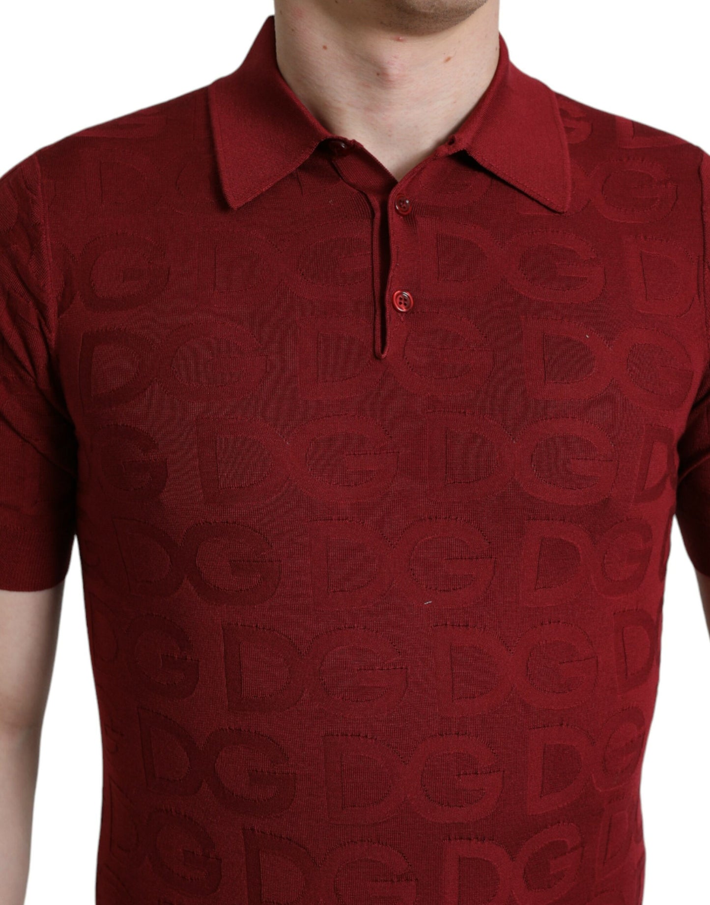 Dolce & Gabbana Maroon Collared Short Sleeve Silk T-shirt