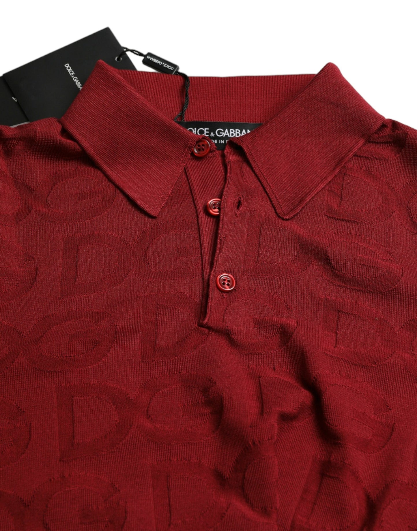 Dolce & Gabbana Maroon Collared Short Sleeve Silk T-shirt