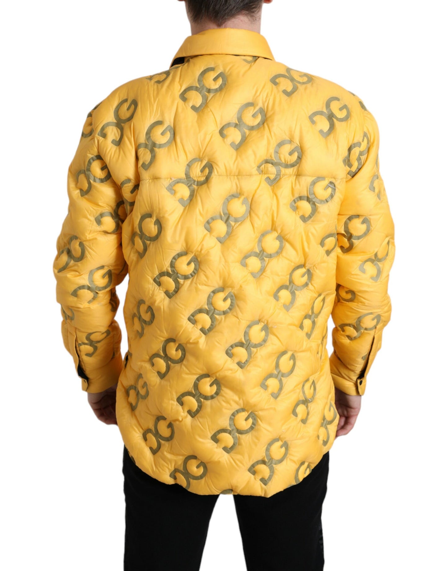 Dolce & Gabbana Yellow Logo Padded Buttoned Blouson Jacket