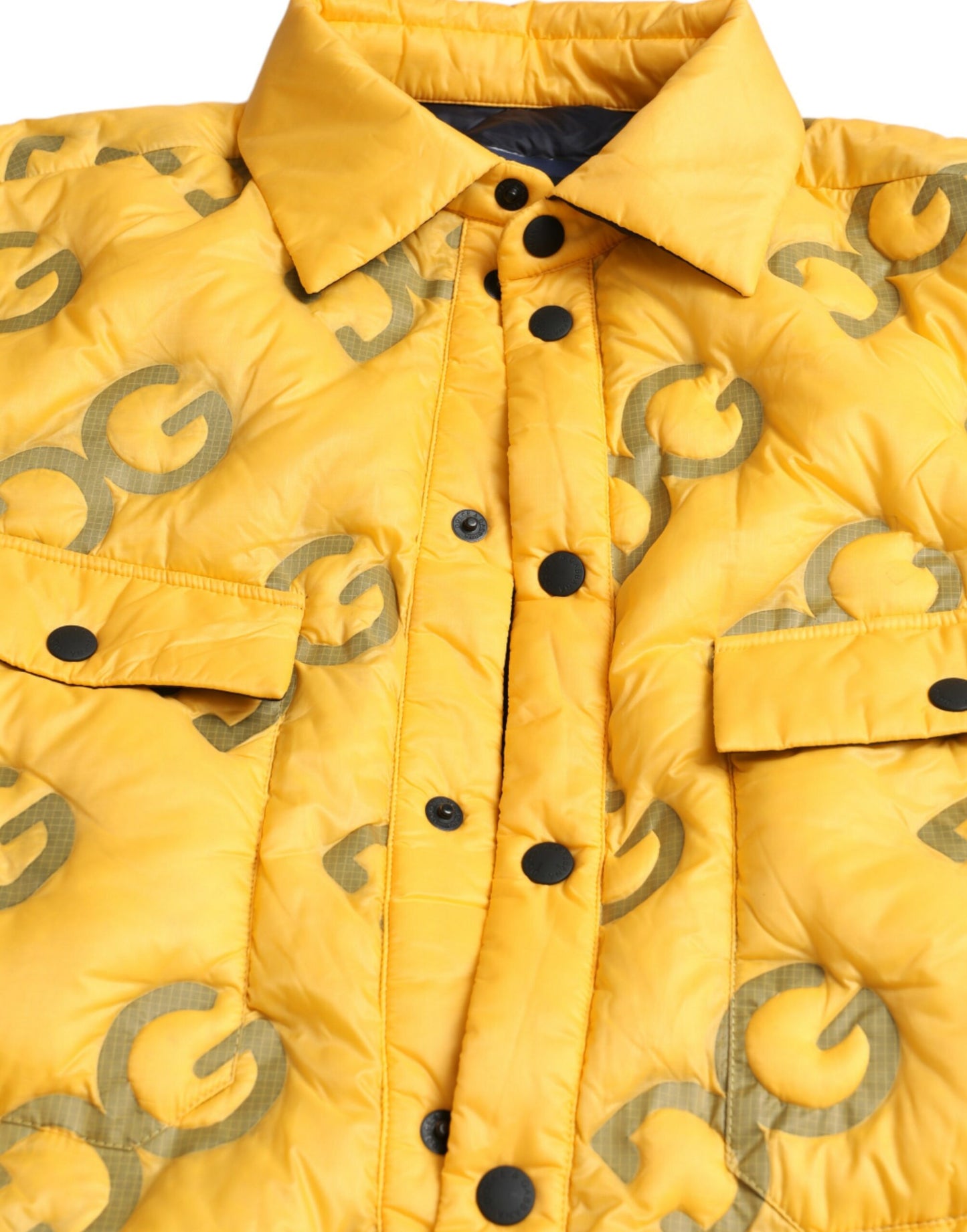 Dolce & Gabbana Yellow Logo Padded Buttoned Blouson Jacket