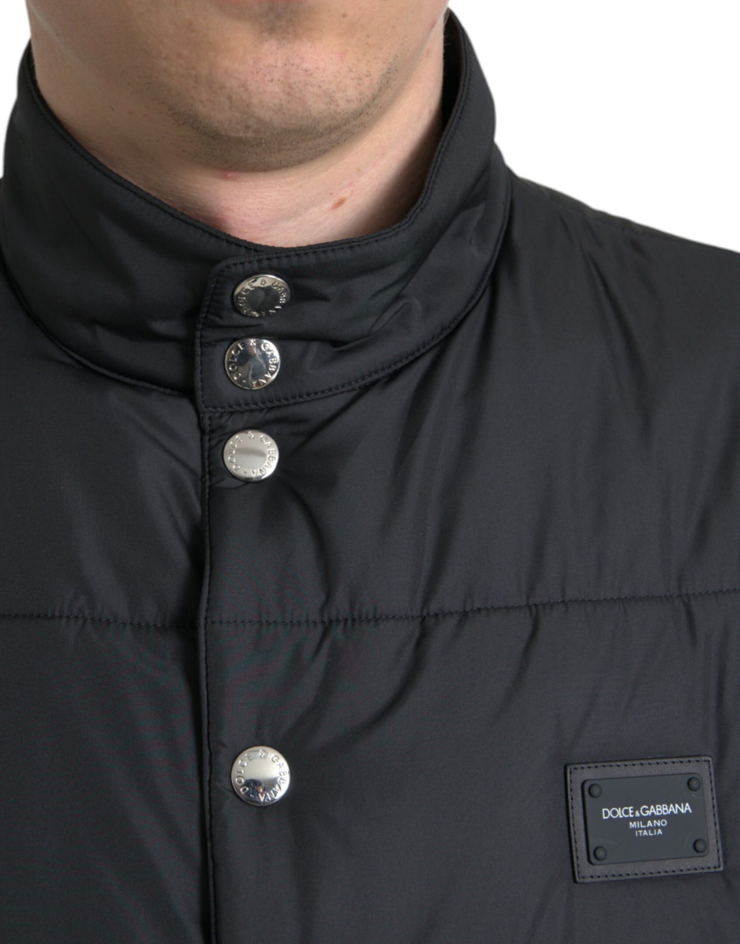 Dolce & Gabbana Black Polyester Padded Vest Logo Jacket