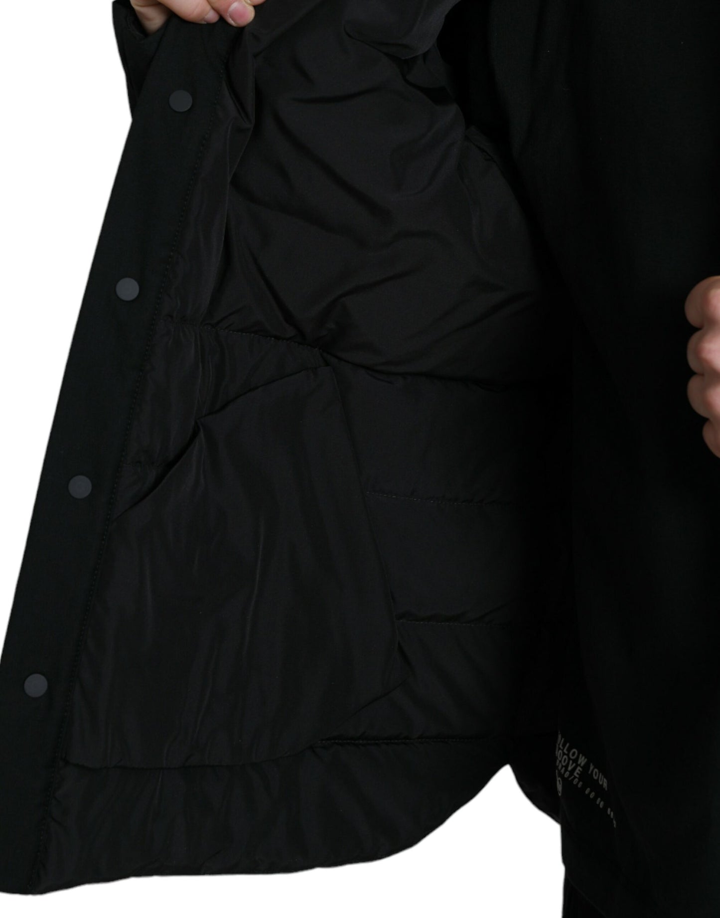 Dolce & Gabbana Black Polyester Collared Padded Logo Jacket