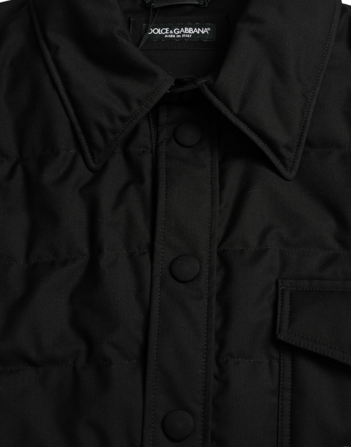 Dolce & Gabbana Black Polyester Collared Padded Logo Jacket