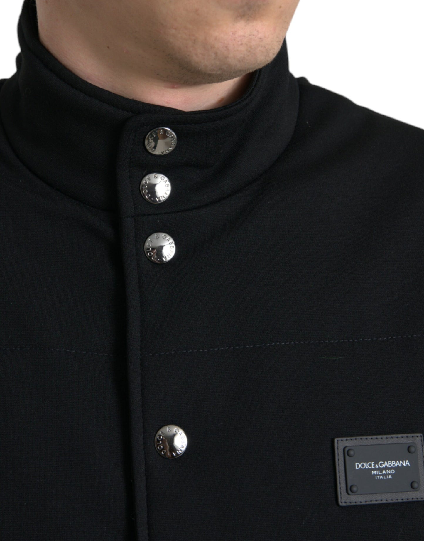 Dolce & Gabbana Black Rayon Buttoned Vest Logo Jacket