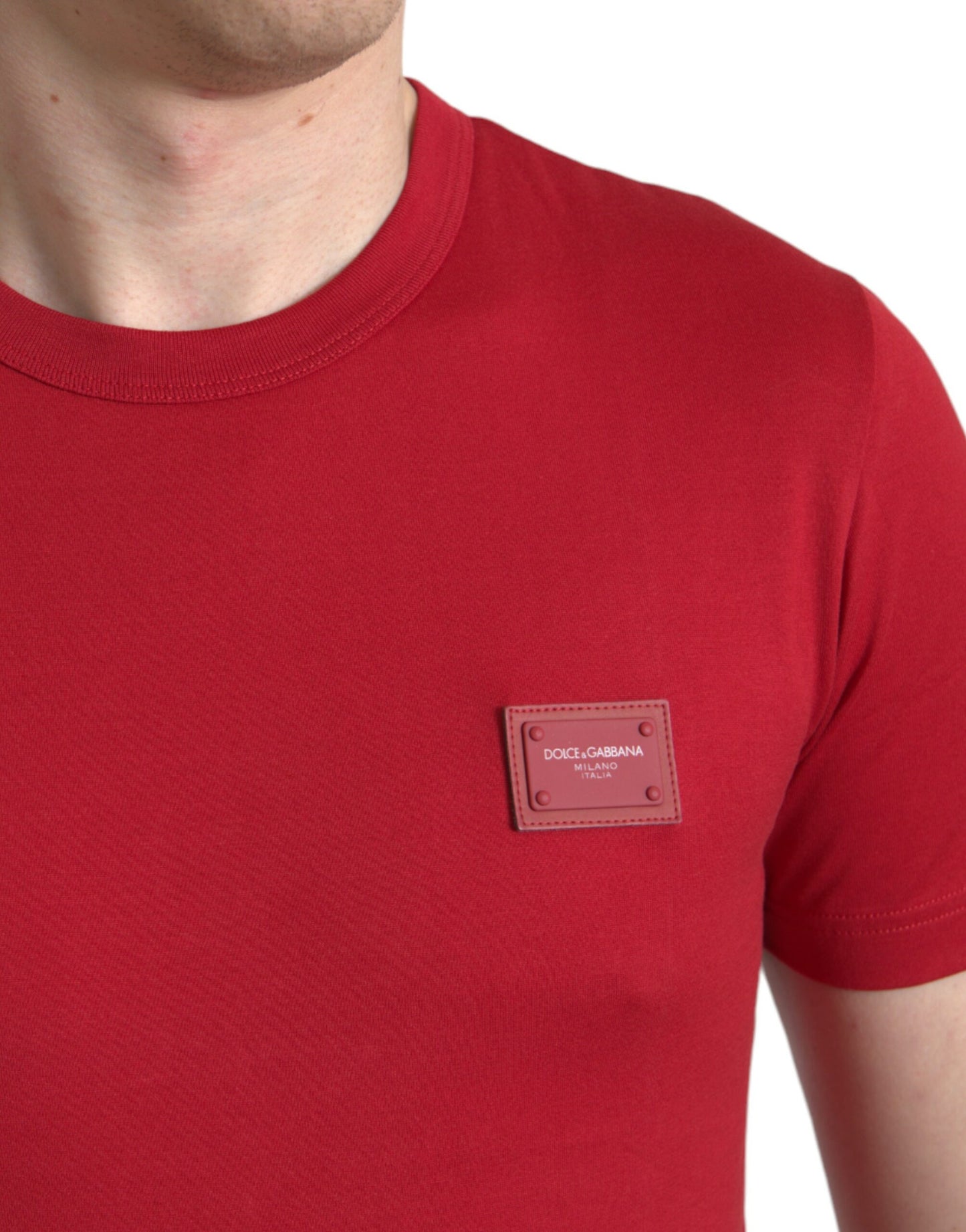 Dolce & Gabbana Red Logo Plaque ShortSleeve Crewneck T-shirt