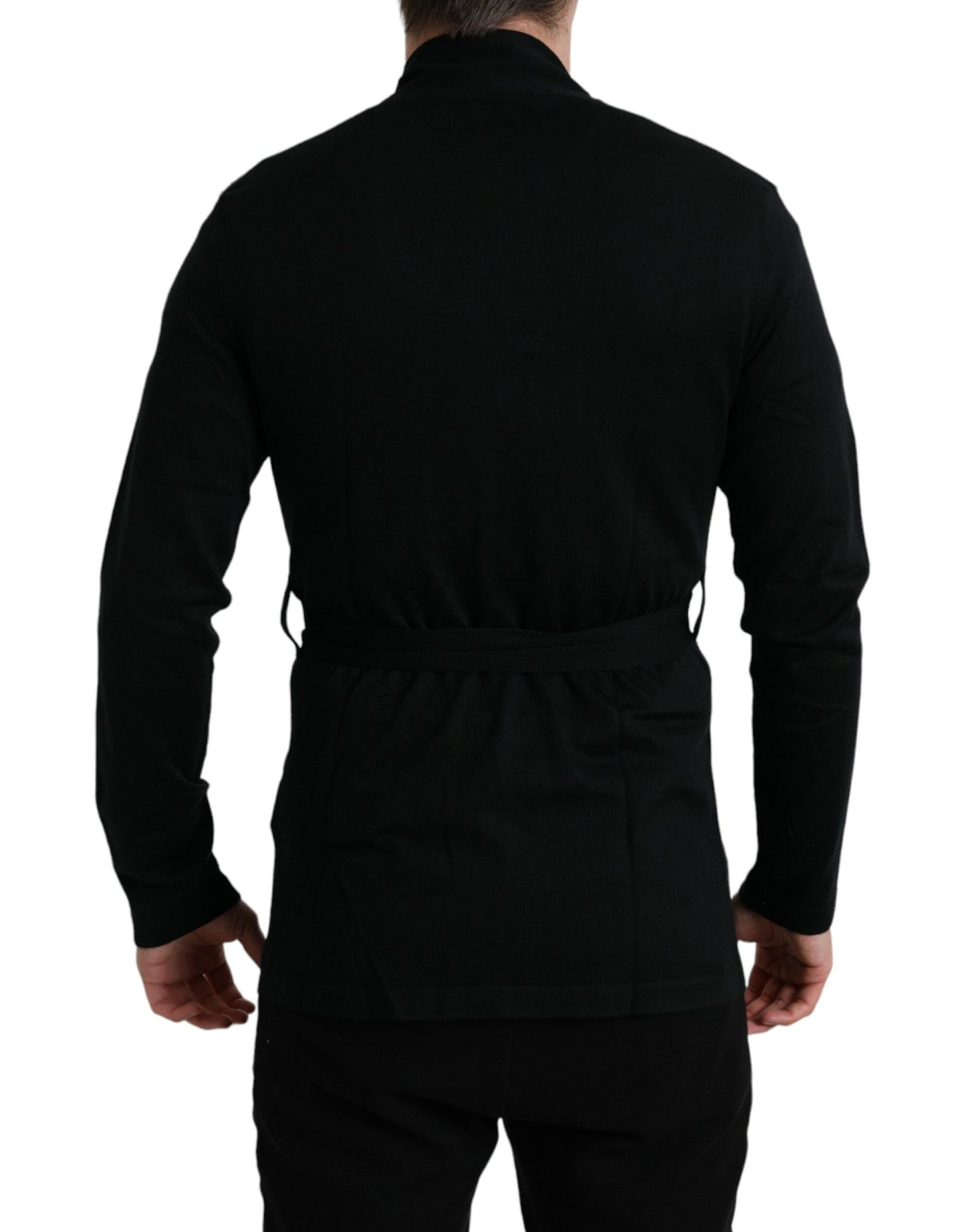 Dolce & Gabbana Black Cashmere Long Sleeves Belted Wrap Robe