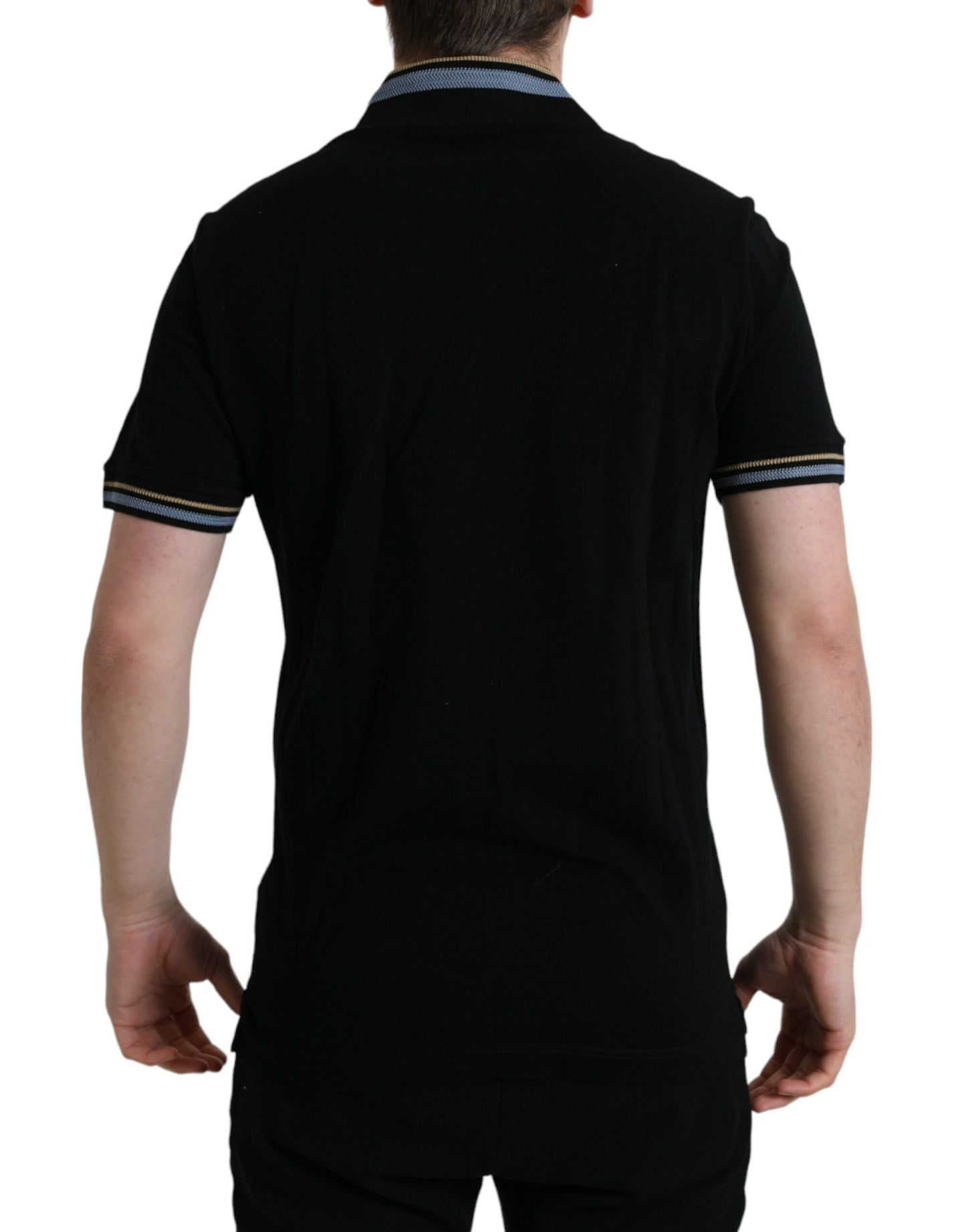 Dolce & Gabbana Black Cotton Collared V-neck Polo T-shirt