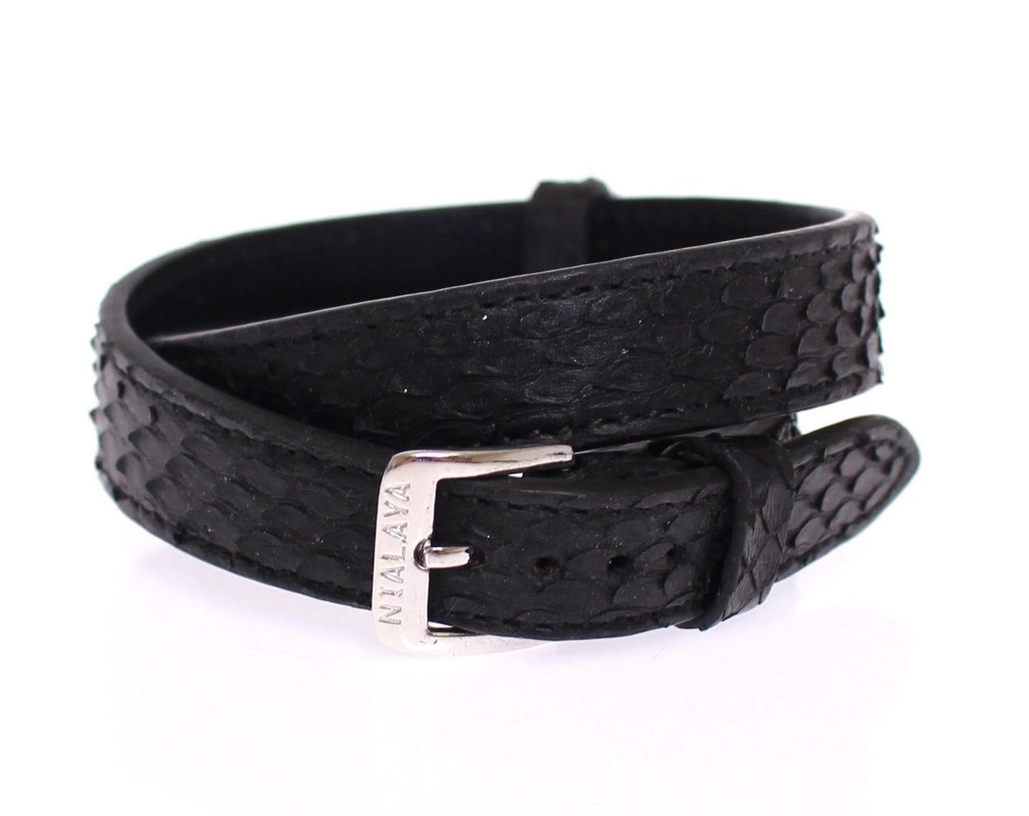 Nialaya Exquisite Black Snakeskin Silver Bracelet