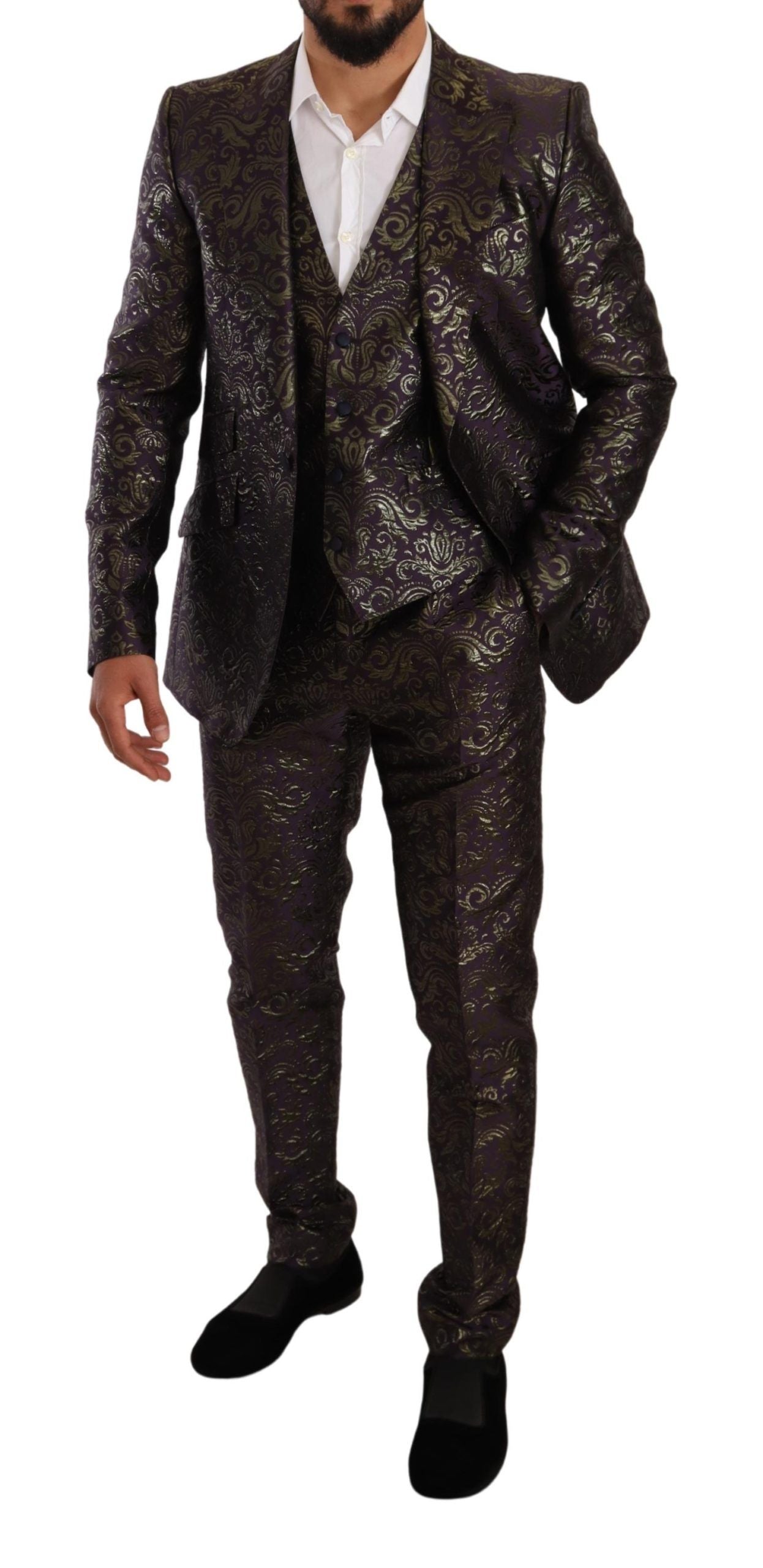 Dolce & Gabbana Exquisite Purple Brocade Three Piece Suit