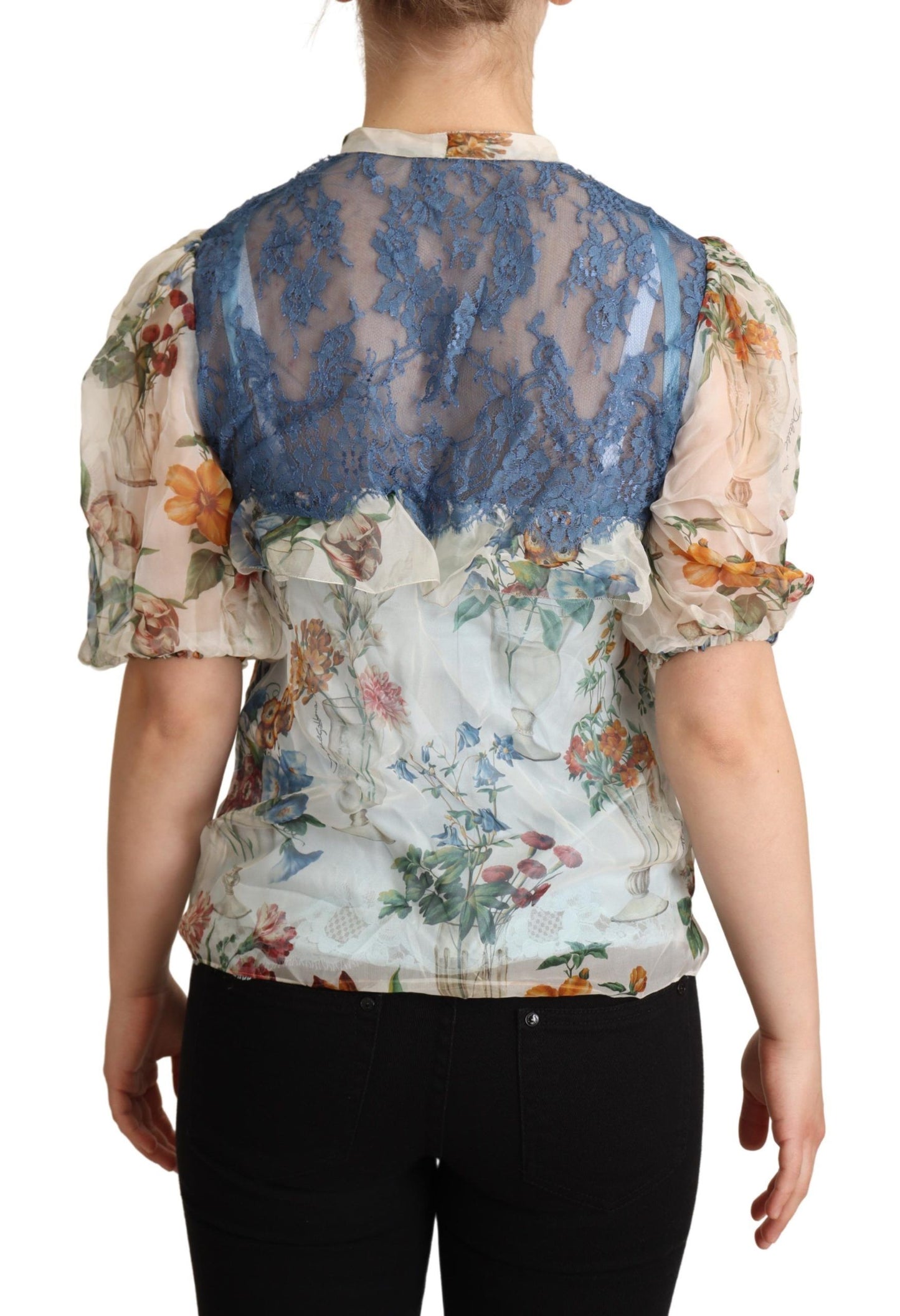 Dolce & Gabbana Chic Floral Silk Blouse with Ascot Collar