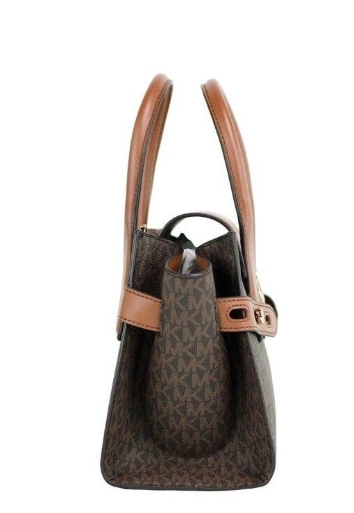 Michael Kors Carmen Medium PVC Leather Satchel Handbag Purse Brown Signature