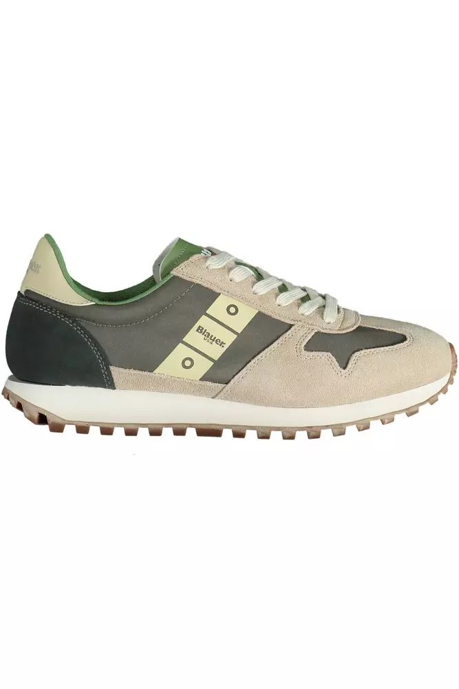 Blauer Beige Lace-Up Sneakers with Logo Accent