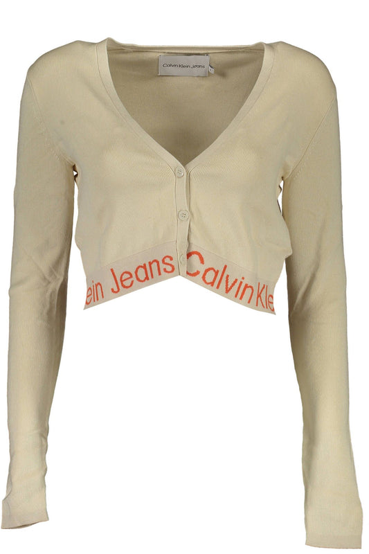 Calvin Klein Beige V-Neck Cardigan with Contrast Details