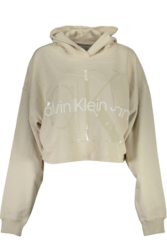 Calvin Klein Chic Cropped Logo Hoodie in Beige