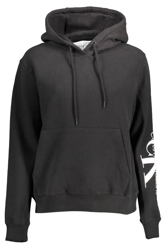 Calvin Klein Sleek Black Cotton Hoodie with Bold Print