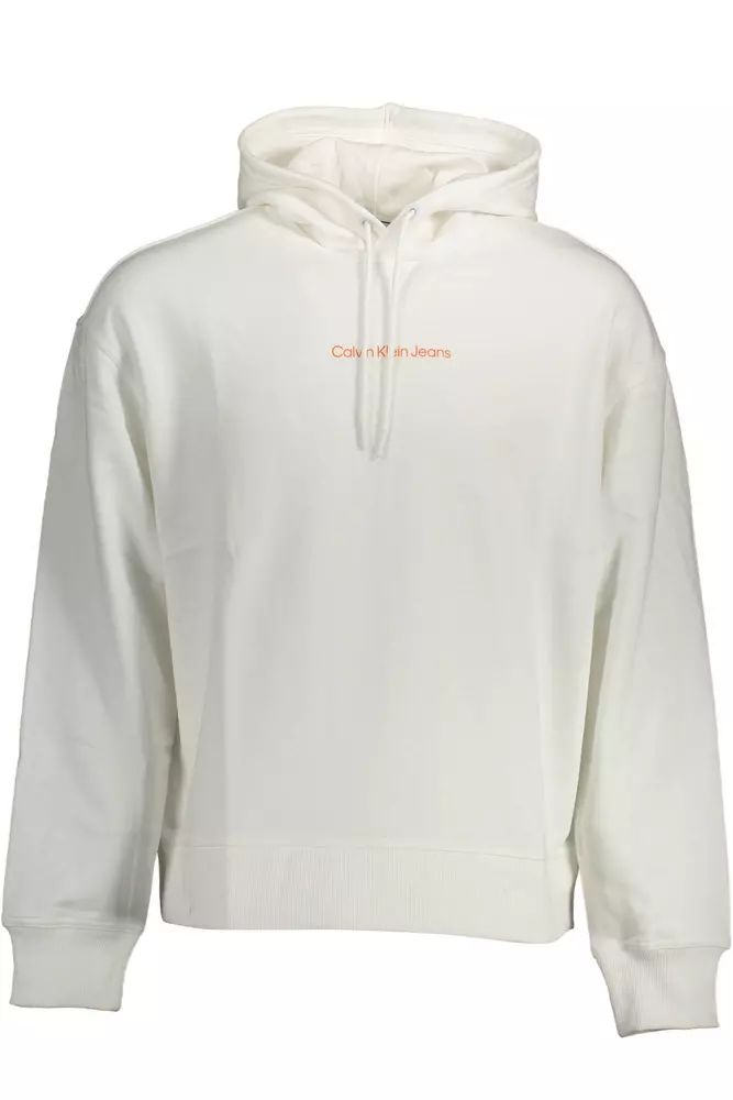 Calvin Klein Chic White Cotton Hooded Sweatshirt with Logo Detail