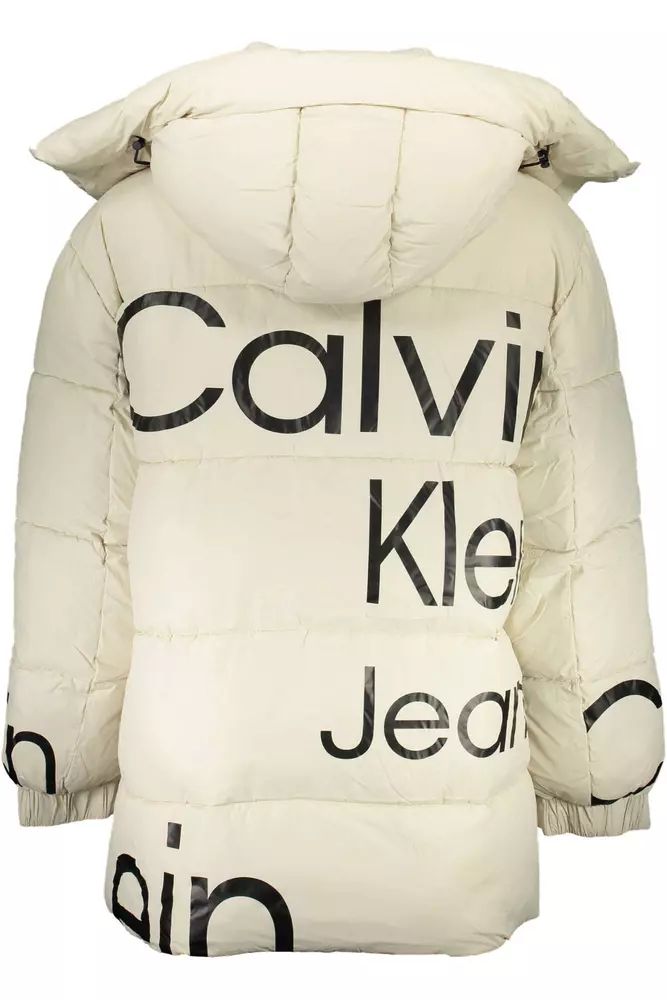 Calvin Klein Elegant Beige Long-Sleeved Jacket with Removable Hood