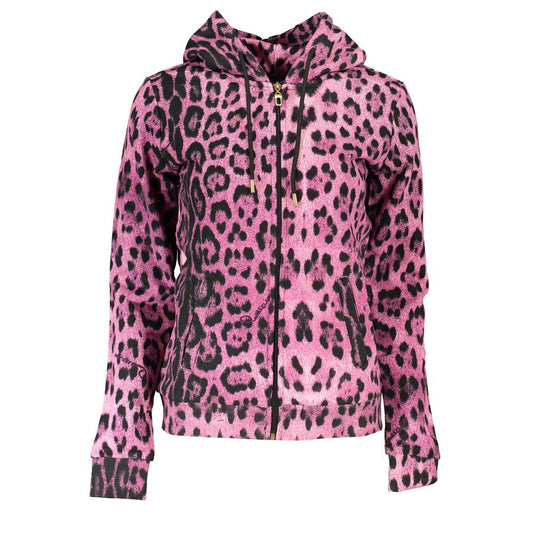 Cavalli Class Chic Pink Hooded Sweatshirt with Contrast Detailing