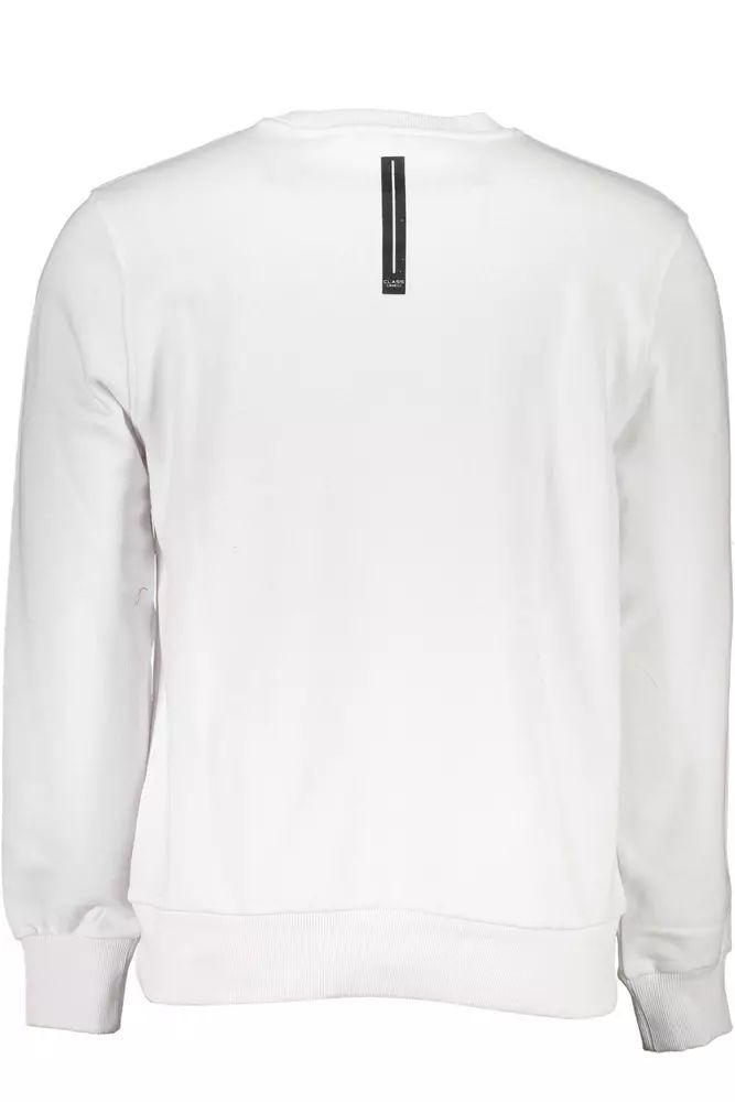 Cavalli Class Chic White Cotton Round Neck Sweater