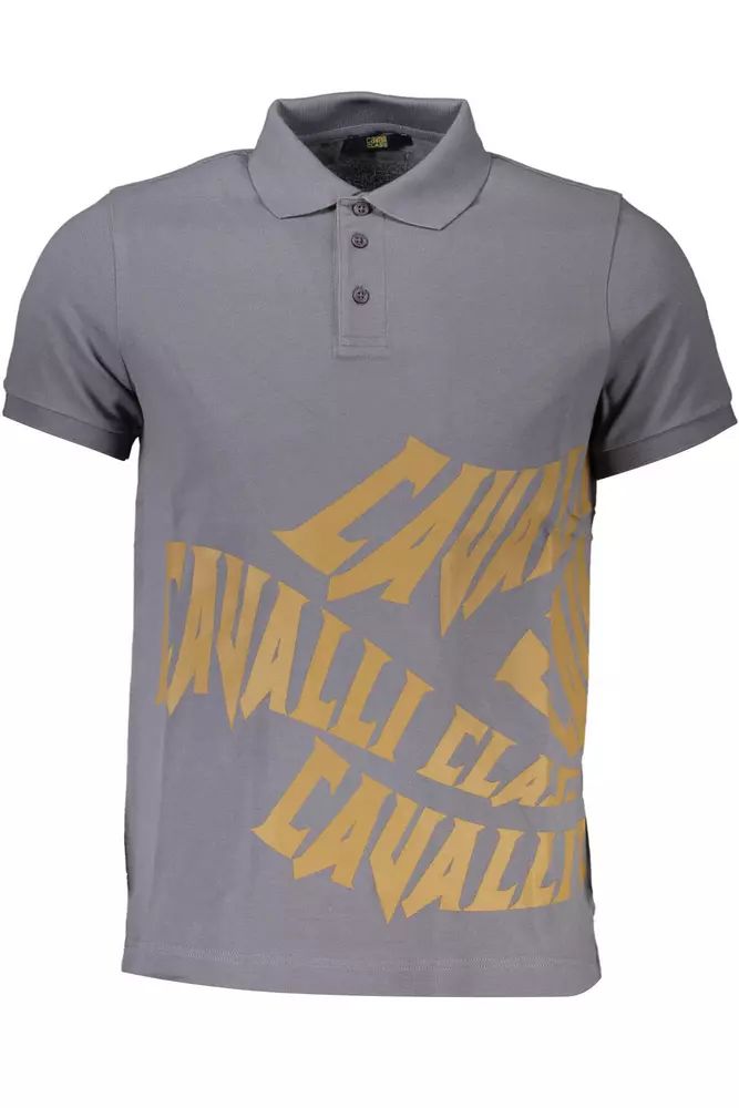 Cavalli Class Sleek Gray Cotton Polo with Classic Print