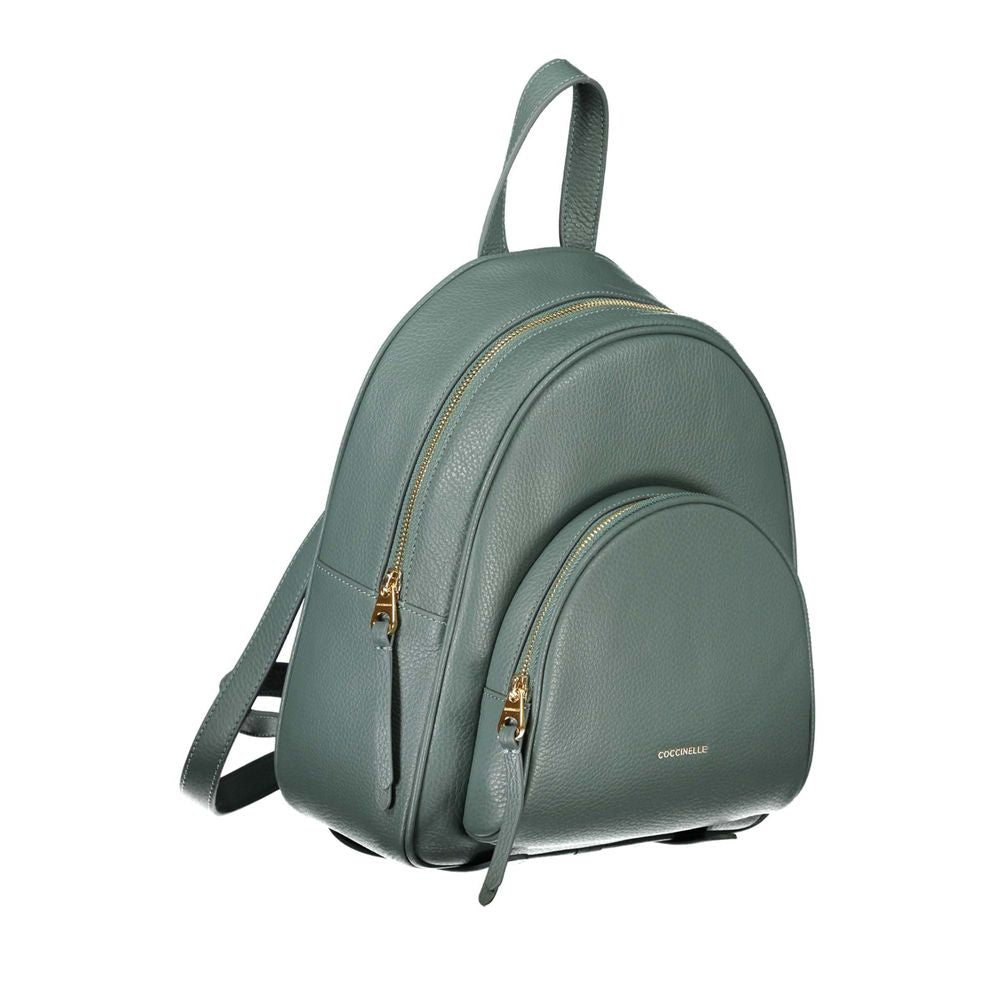 Coccinelle Chic Green Leather Backpack with Adjustable Straps