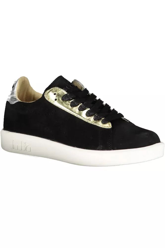 Diadora Elegant Black Leather Sneakers with Contrasting Details