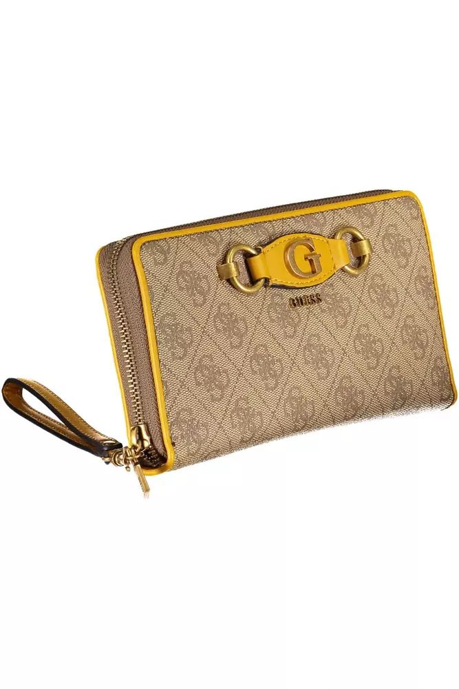 Guess Jeans Beige Zip-Around Wallet with Contrast Details