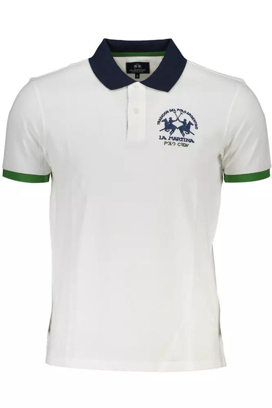 La Martina Elegant White Cotton Polo with Contrasting Accents