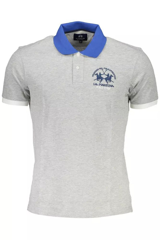 La Martina Elegant Gray Cotton Polo With Contrasting Details