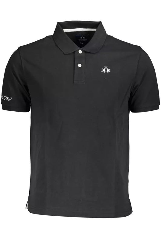 La Martina Sleek Black Cotton Polo Shirt with Embroidery