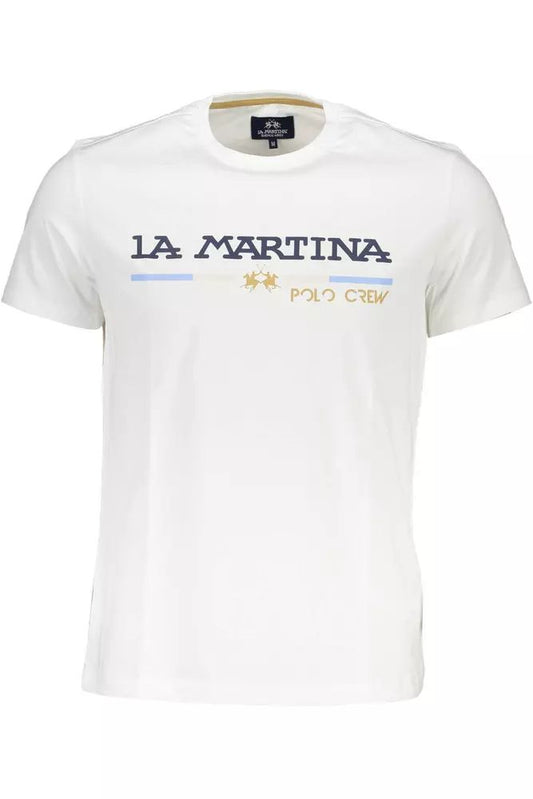 La Martina Elegant White Round Neck Tee with Print