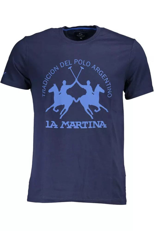 La Martina Elegant Blue Cotton Tee with Chic Print