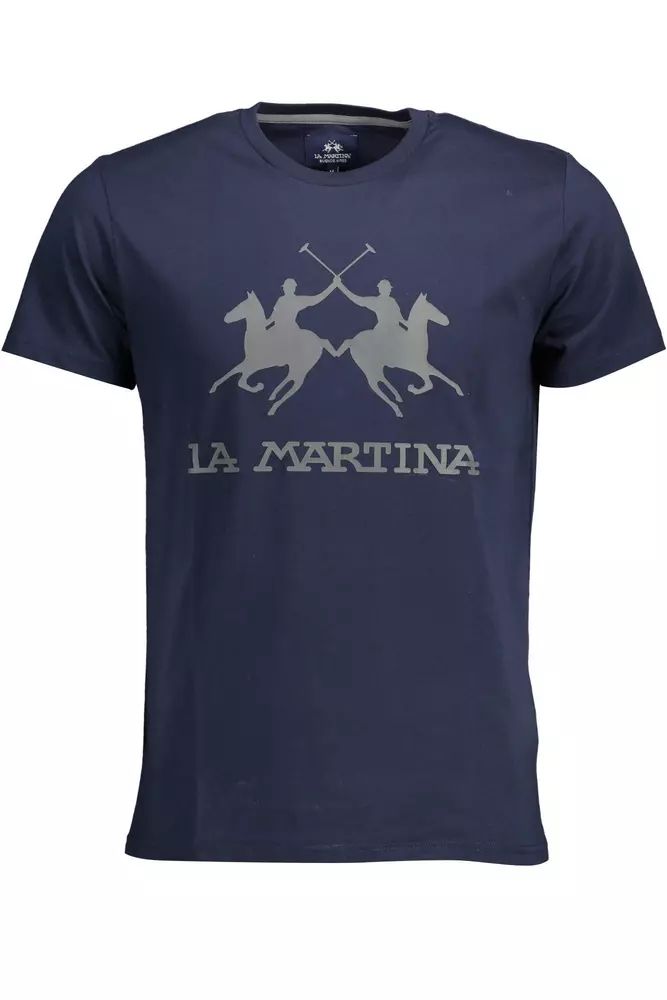 La Martina Chic Blue Crew Neck Tee with Emblem Print