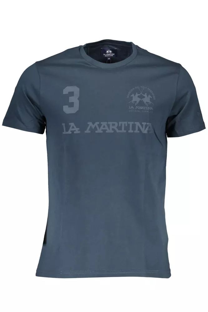 La Martina Sleek Crew Neck Cotton Tee with Signature Print