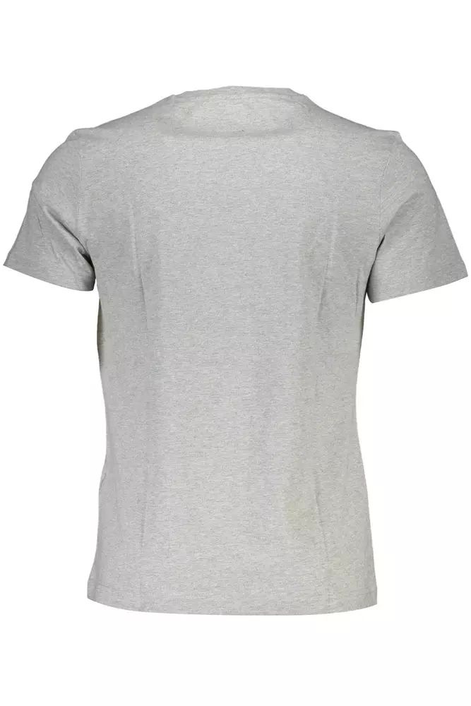 La Martina Elegant Gray Cotton Tee with Signature Print