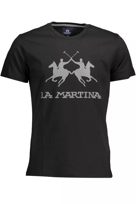 La Martina Elegant Black Crew Neck Cotton Tee