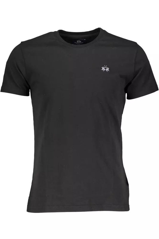 La Martina Elegant Embroidered Black Cotton Tee