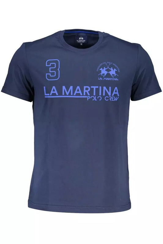 La Martina Elegant Blue Cotton Tee with Signature Print