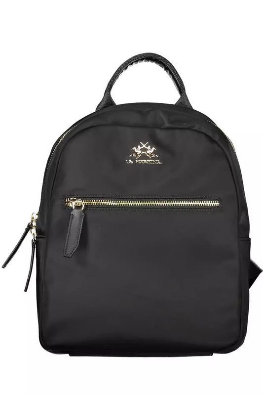 La Martina Chic Black Nylon Backpack with Logo Detail