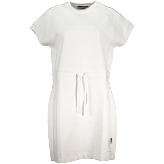 Napapijri Chic White Crew Neck Sporty Dress with Logo