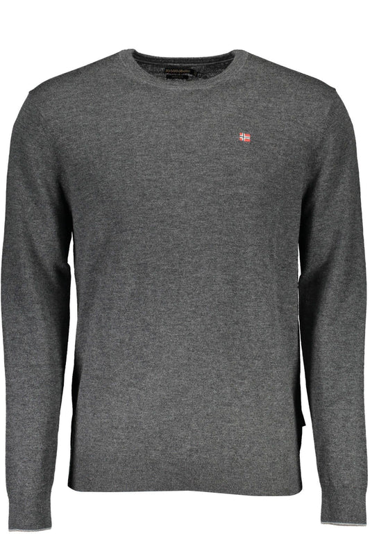 Napapijri Elegant Grey Wool Sweater with Embroidered Logo