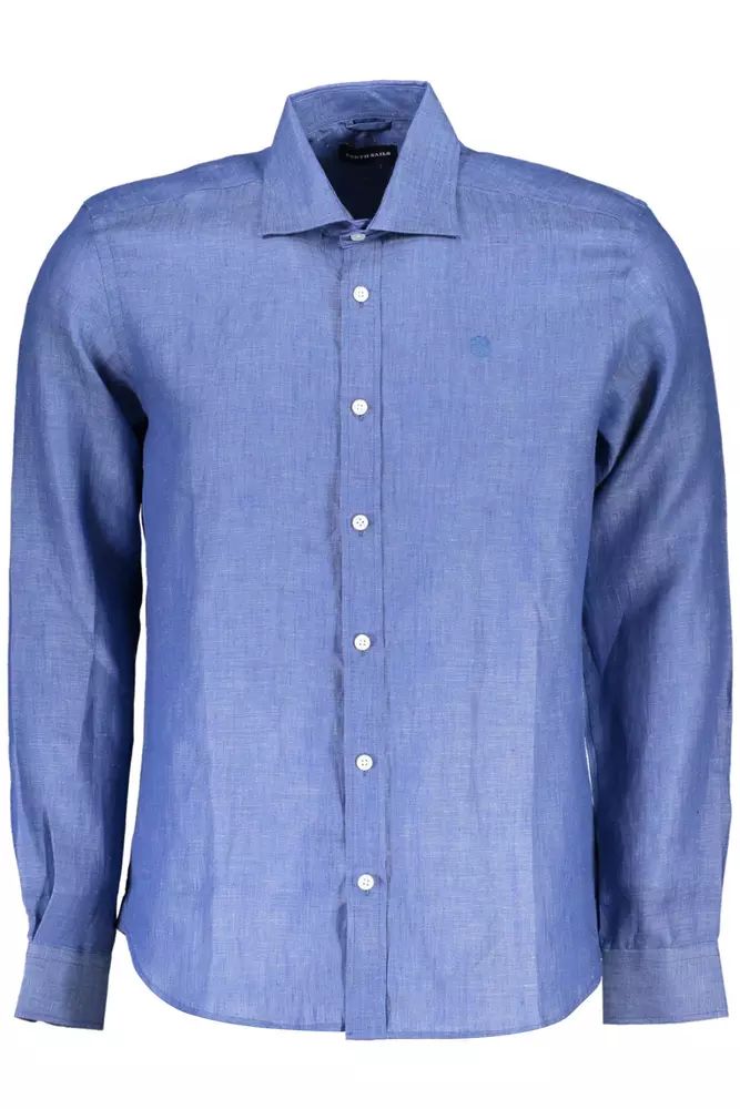 North Sails Elegant Blue Linen Long-Sleeve Shirt