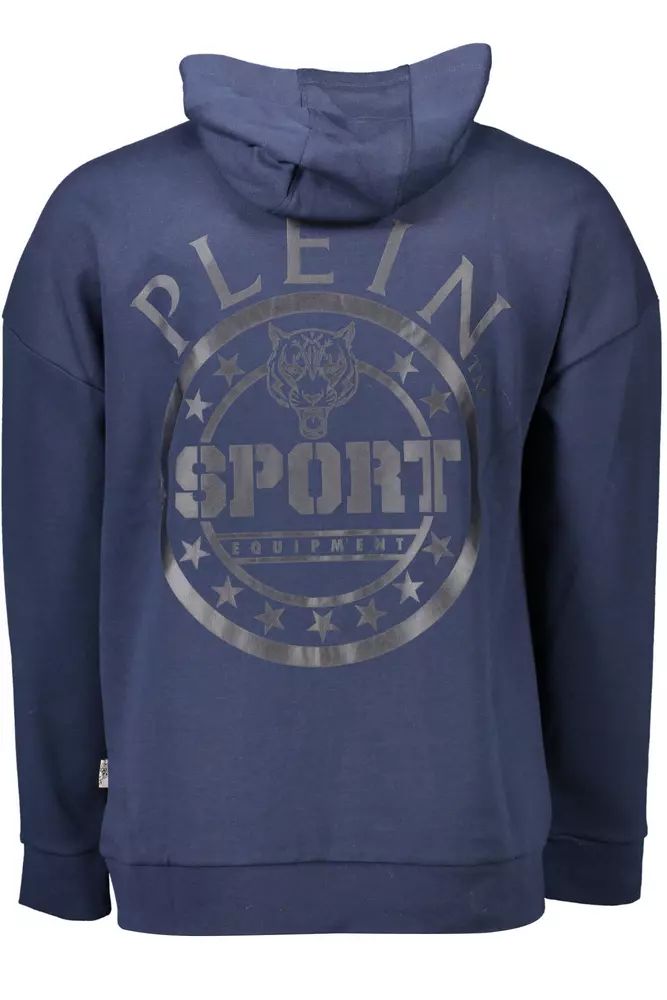 Plein Sport Sleek Blue Hooded Sweatshirt with Logo Detail