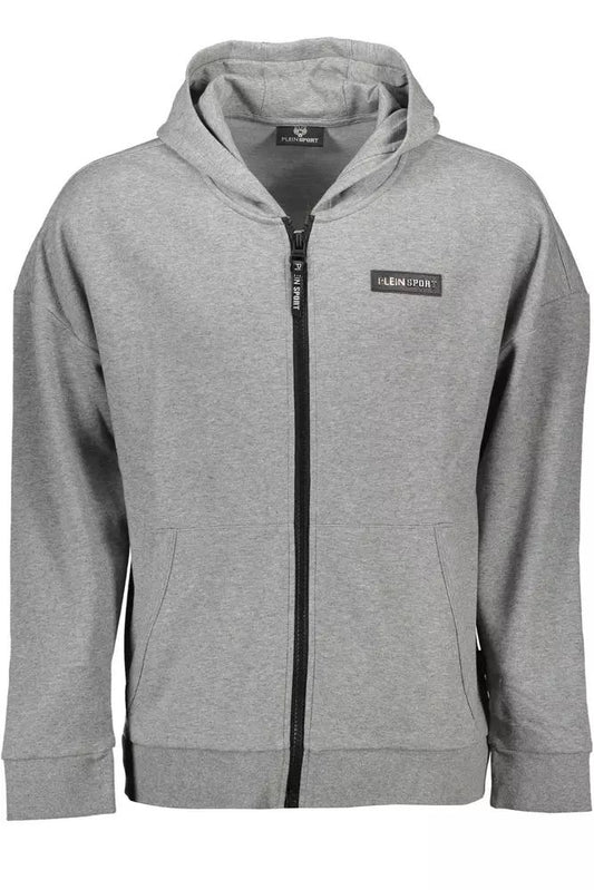 Plein Sport Sleek Grey Hoodie with Contrast Detailing