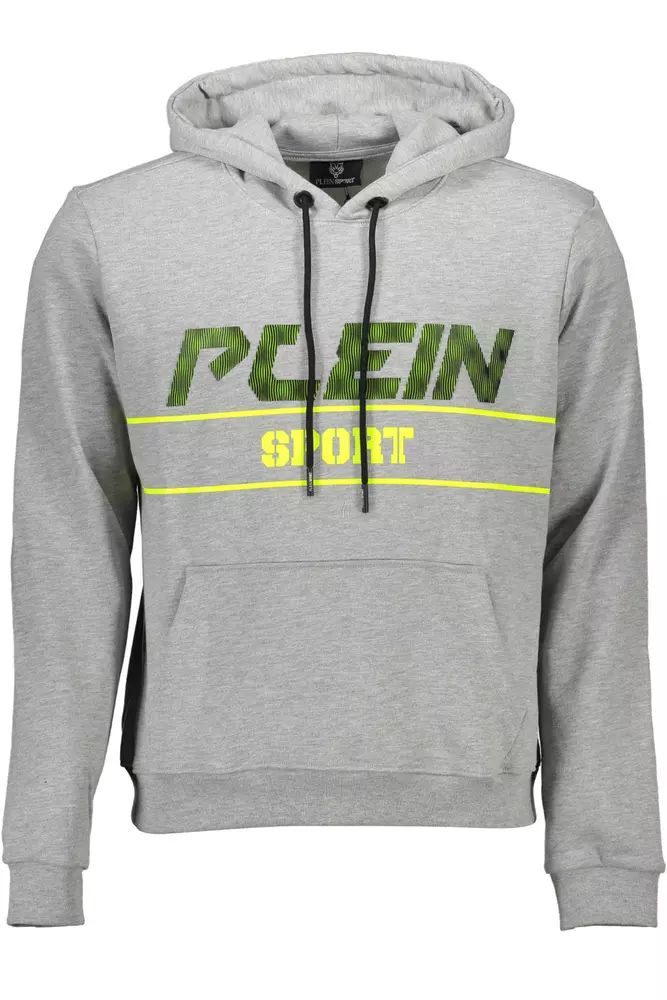 Plein Sport Sleek Gray Long-Sleeved Hooded Sweatshirt