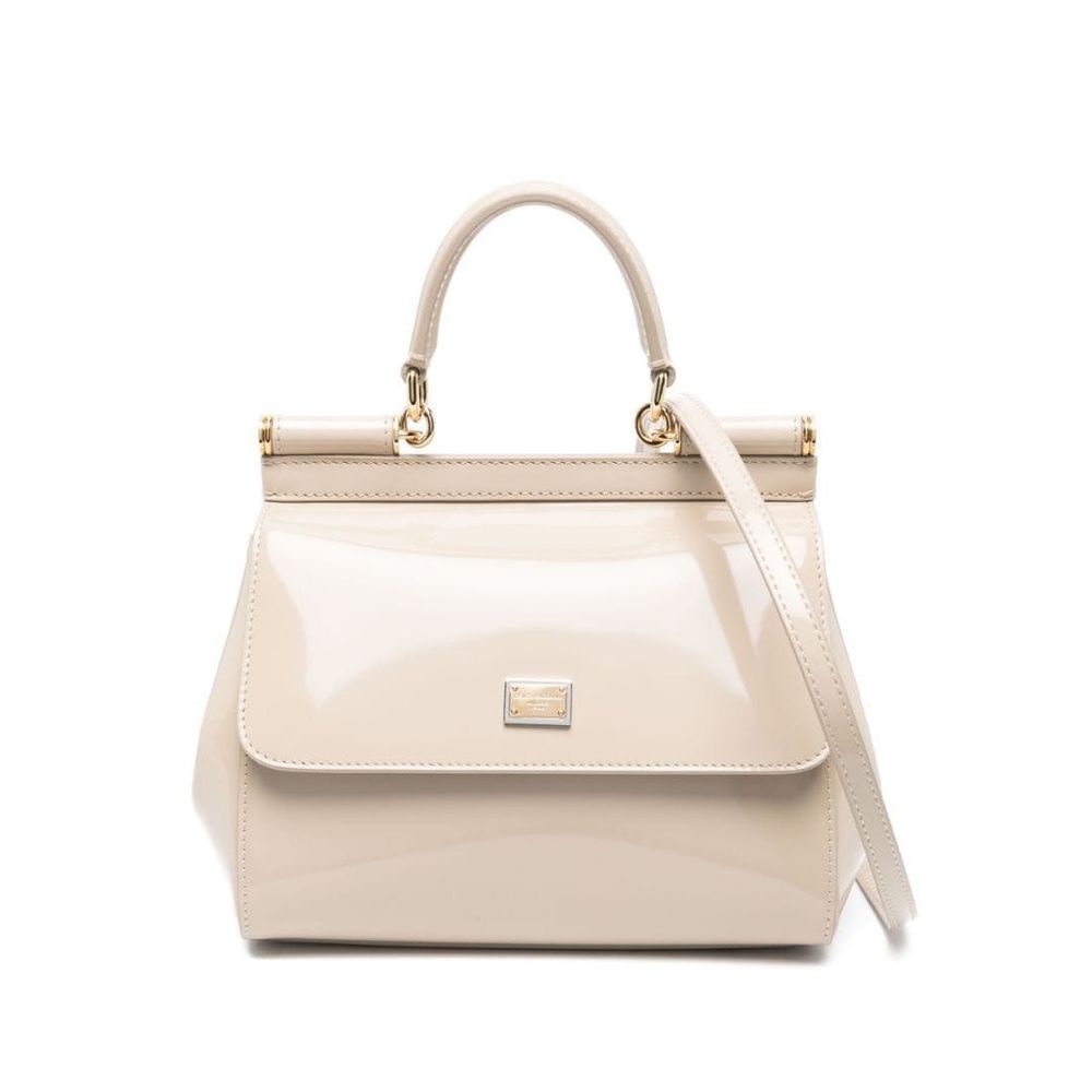 Dolce & Gabbana Elegant Patent Leather Sicily Bag in Beige