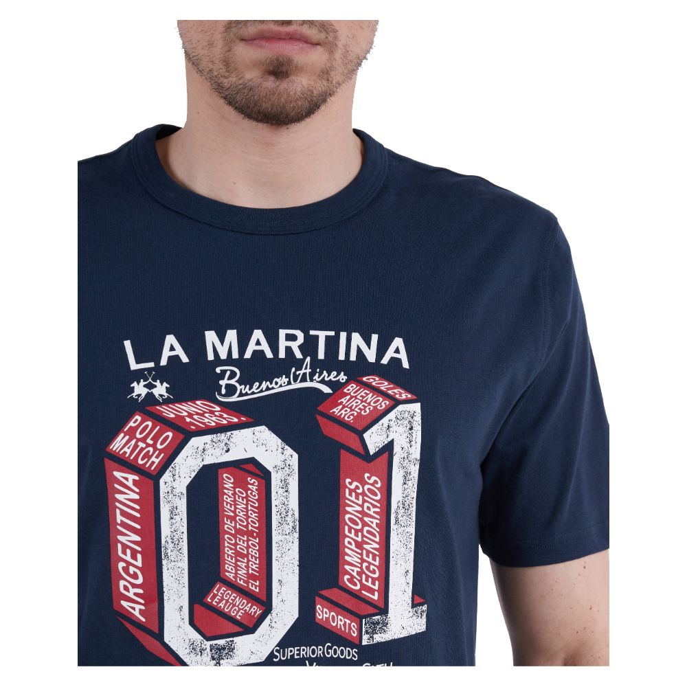 La Martina Sleek Blue Printed Jersey Tee