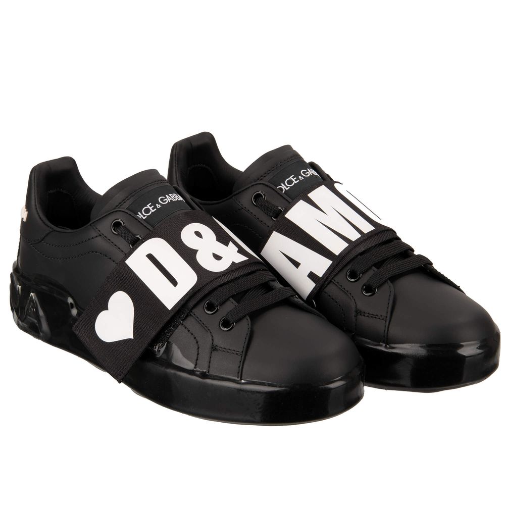 Dolce & Gabbana Chic Black Strap Leather Sneakers