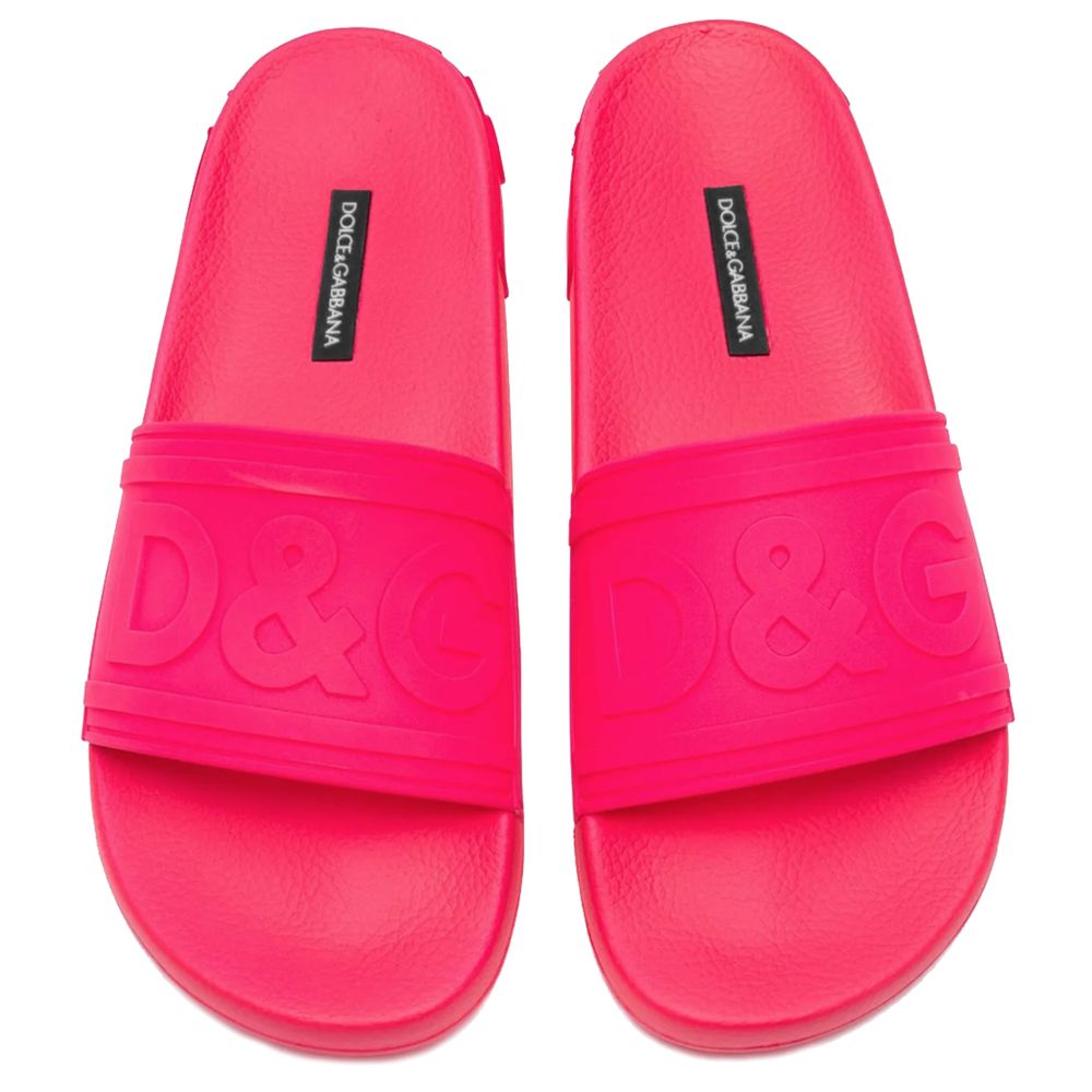 Dolce & Gabbana Chic Fuchsia Rubber Slippers with Logo Detail